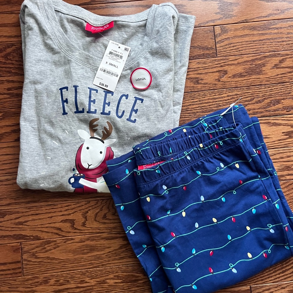 Macys Gray and Navy Women’s Christmas PJ Set